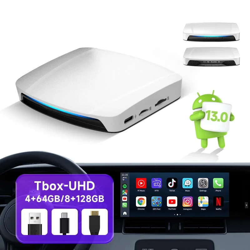 

Carlinkit Tbox Uhd Carplay ai box 8G 128 ГБ беспроводной адаптер Android 13 портативный адаптер Plug and Play Carplay