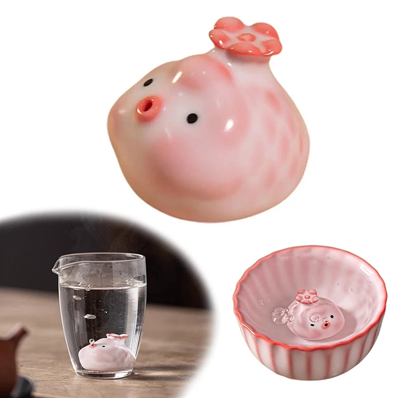 Tea Statue Ornaments Workmanship Cherry Pink Bubble Fish Tea Pet Luxury Fish Tank Landscaping Tea Figurine Play Toys