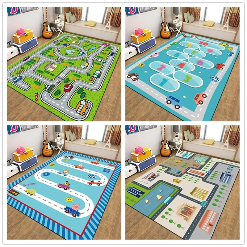 Street Road Traffic Carpet Puzzle Game Floor Mat for Kids Bedroom Decor Home Nursery Educational Rug Living Room Bath Play Mats