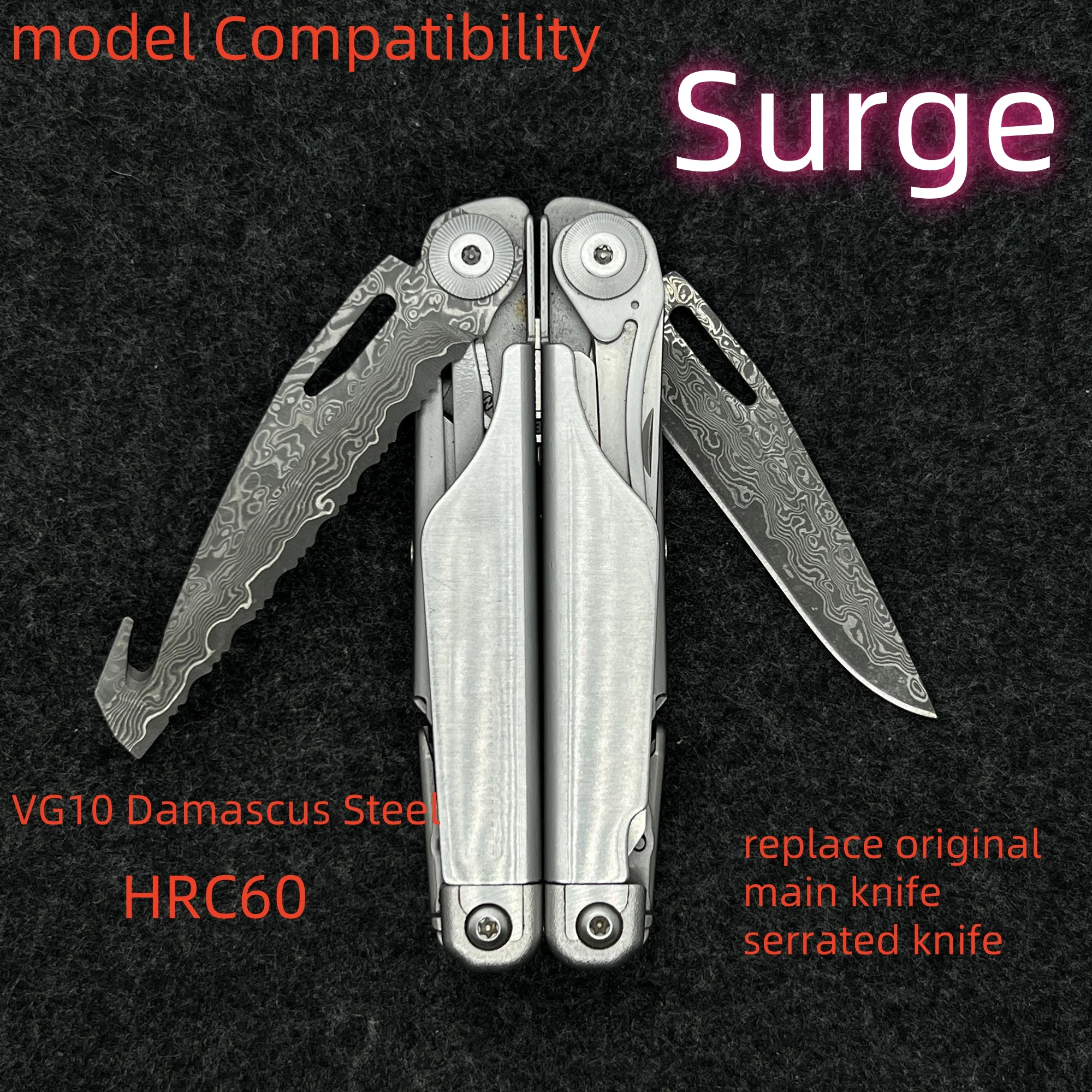 VG10 Core Damascus Steel Replacement Blade For leatherman Surge Main Knife and Serrated Knife DIY Accessories