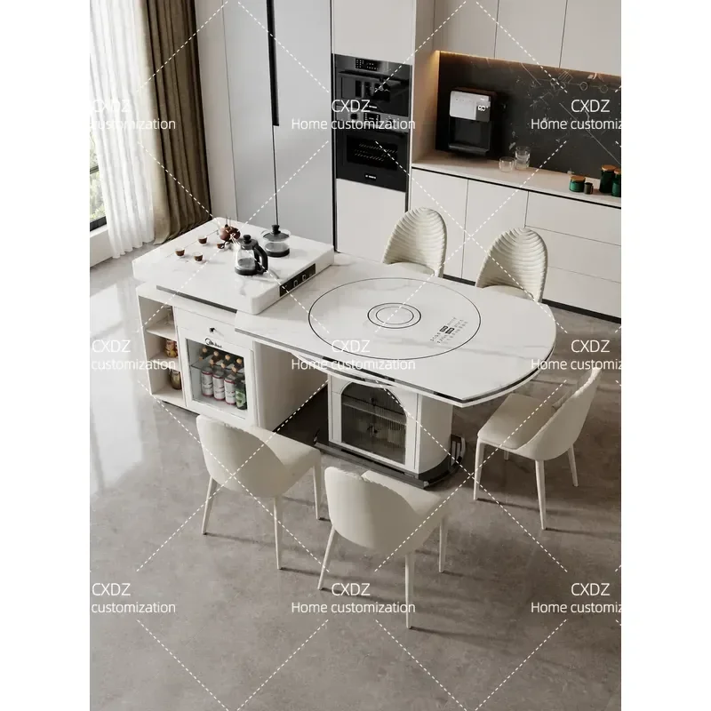 Rock Slab Island Dining Table Integrated Household Light Luxury Small Apartment Multi Functional Telescopic Square And Round