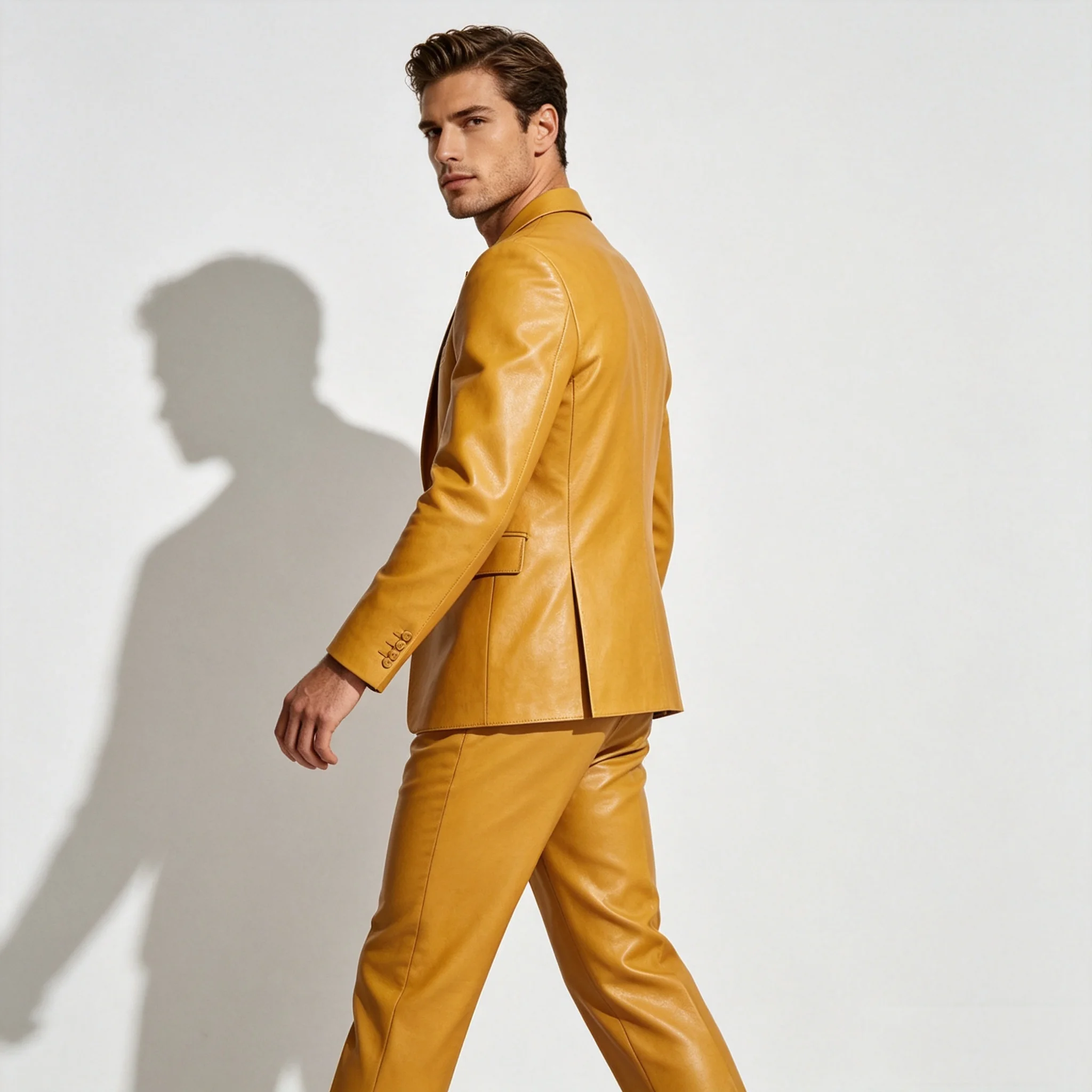 Yellow PU Leather Men Suit Set - Formal Wear For Men Yellow ulasan dan harga