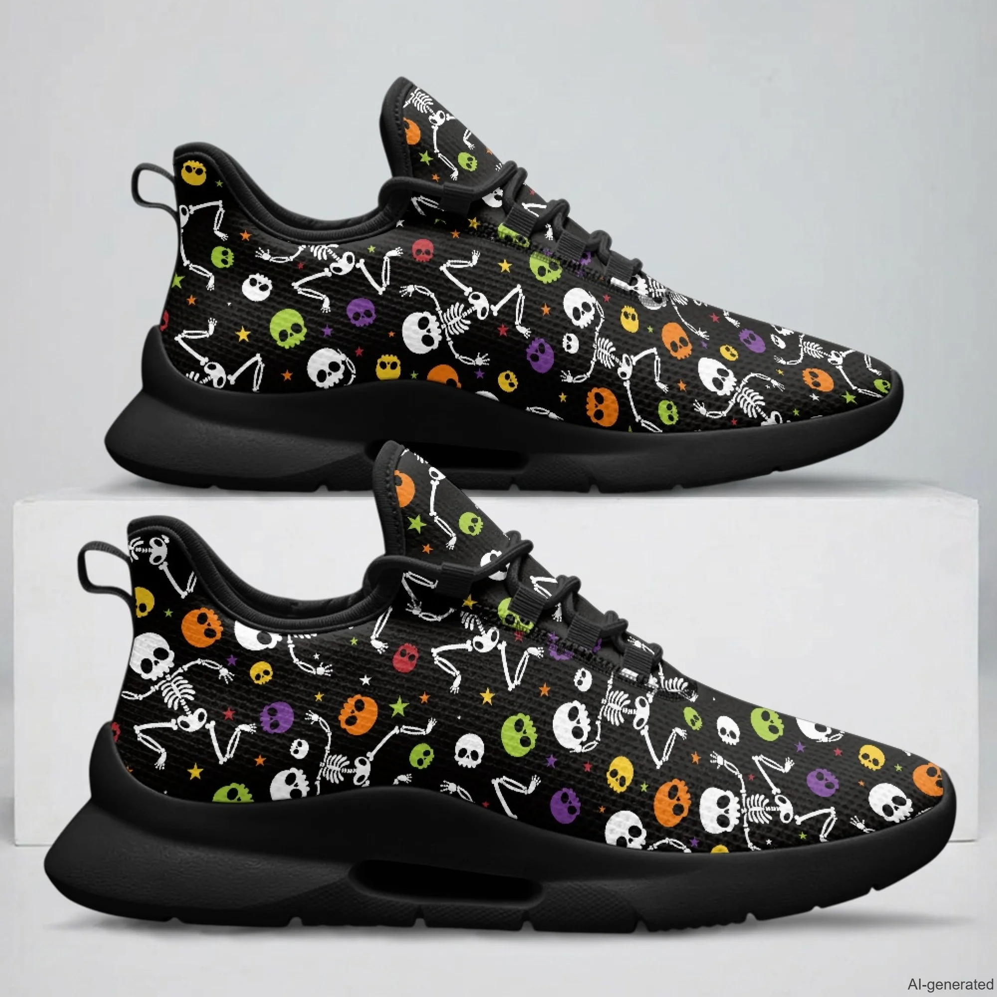 XIXIRIMIDO Lady Nursing Shoes Lace-up Casual Shoes Nurse Shoes Woman Hospital Nurse Comfortable Indoor Shoes Halloween Skull
