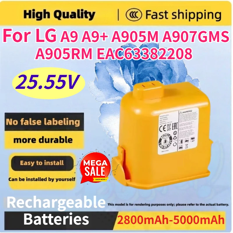 

25.55V 2800mAh-5000mAh Replacement Batteries For LG A9 A9+ A905M A907GMS A905RM EAC63382208 Rechargeable Vacuum Cleaner Battery
