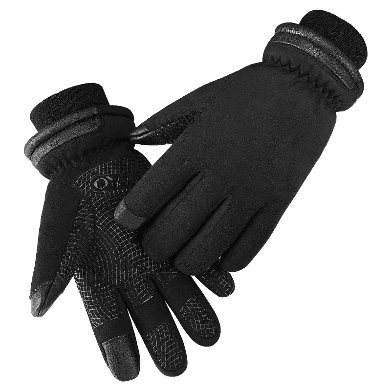 Thicken Winter Ski Cycling Gloves Black Velvet Waterproof Touchscreen Gloves Keep Warm Motorbike Horse Riding Running Gloves