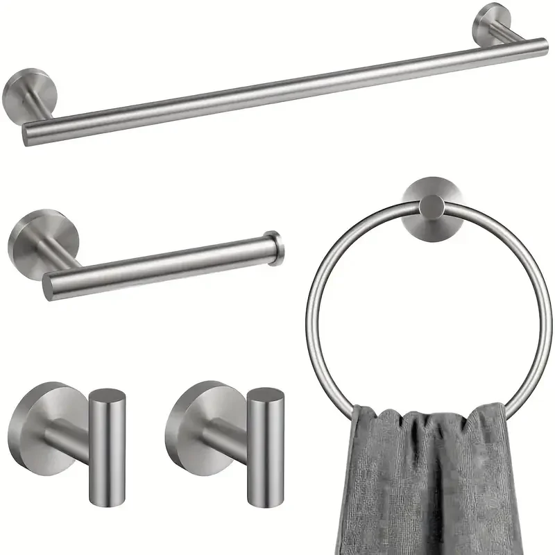 4-teiliges Set aus Edelstahl, inklusive Toilettenpapierhalter, Handtuchring und 2 Handtuchhaken zur Aufbewahrung im Badezimmer