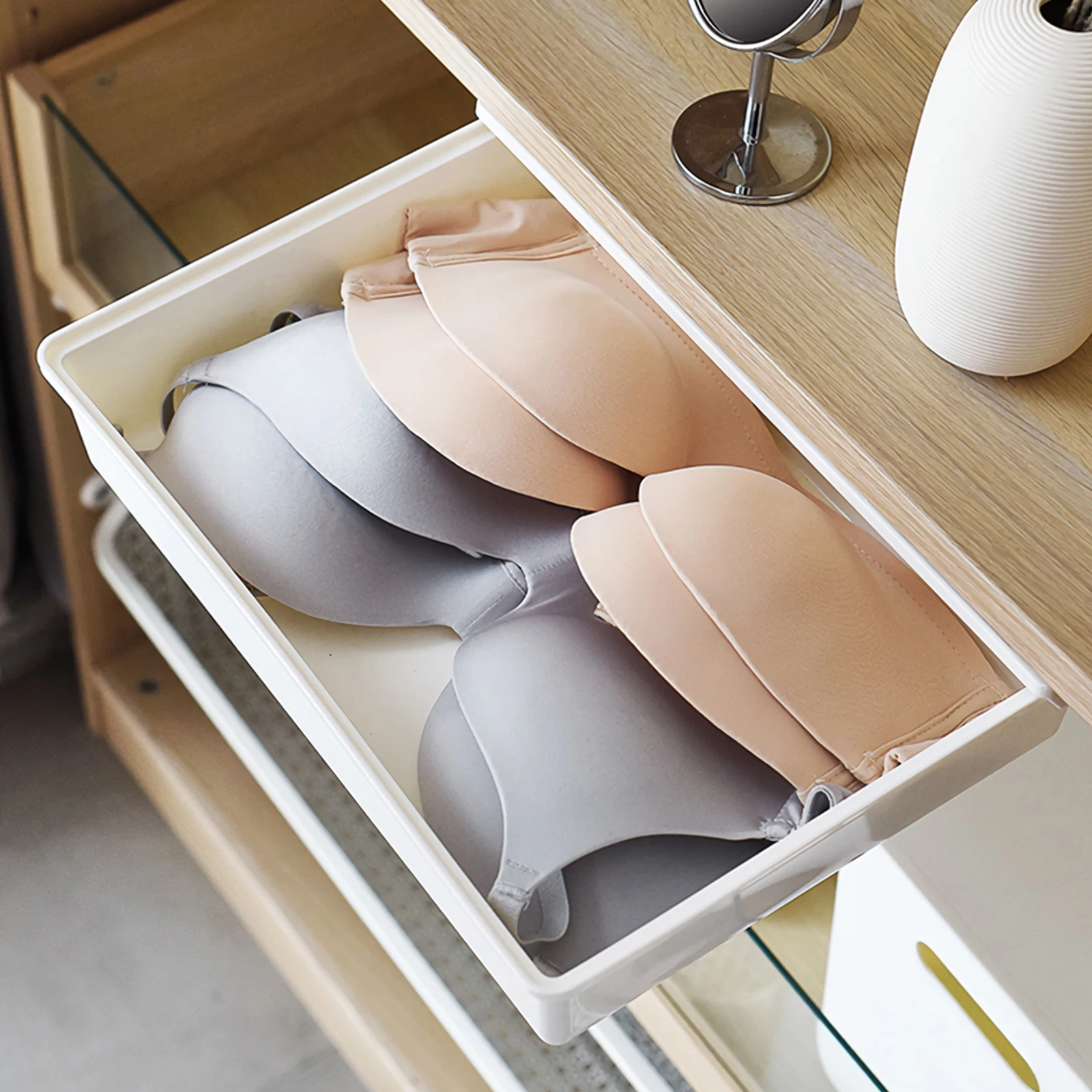 

Under Desk Storage Box Hidden Drawer Office Table Bottom Organizer Clapboard Design Dust Cover Large Capacity ABS for Stationery