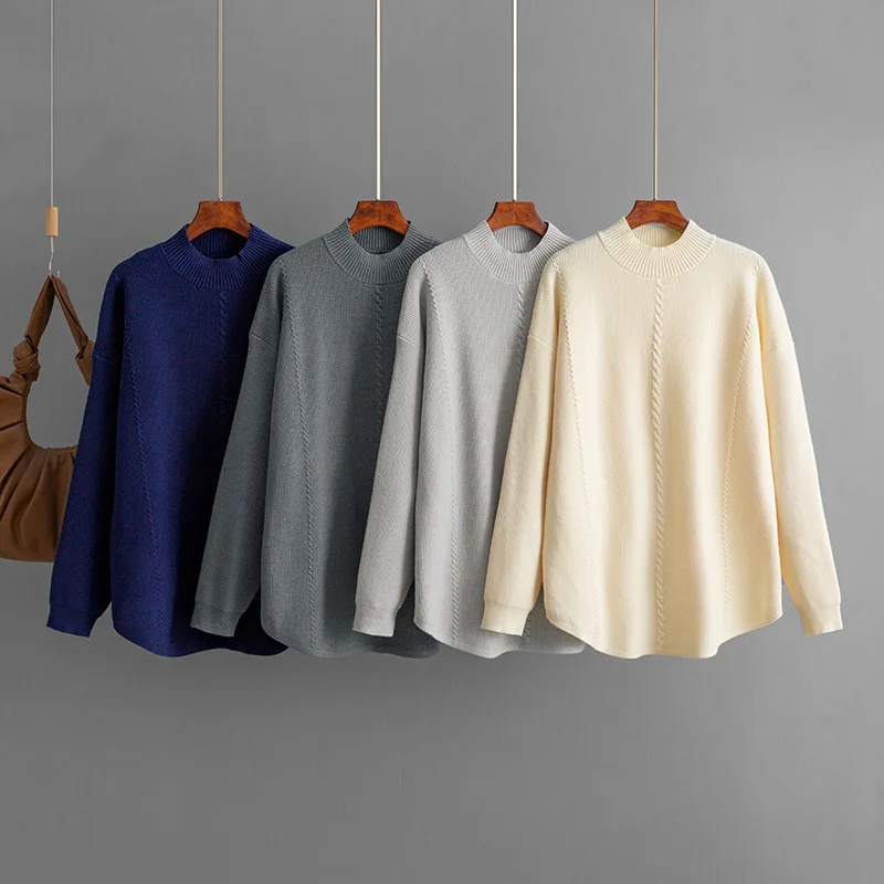 

Модный вязаный повседневный свитер 2022, осенне-зимний свитер, пуловер, однотонная полуводолазка, повседневные свободные пуловеры на базе
