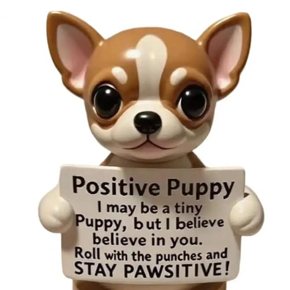 Stress Relief Gift Emotional Support Puppy Statue with Message Positive Dog Figurine Gift Inspirational Ornament for Coworkers