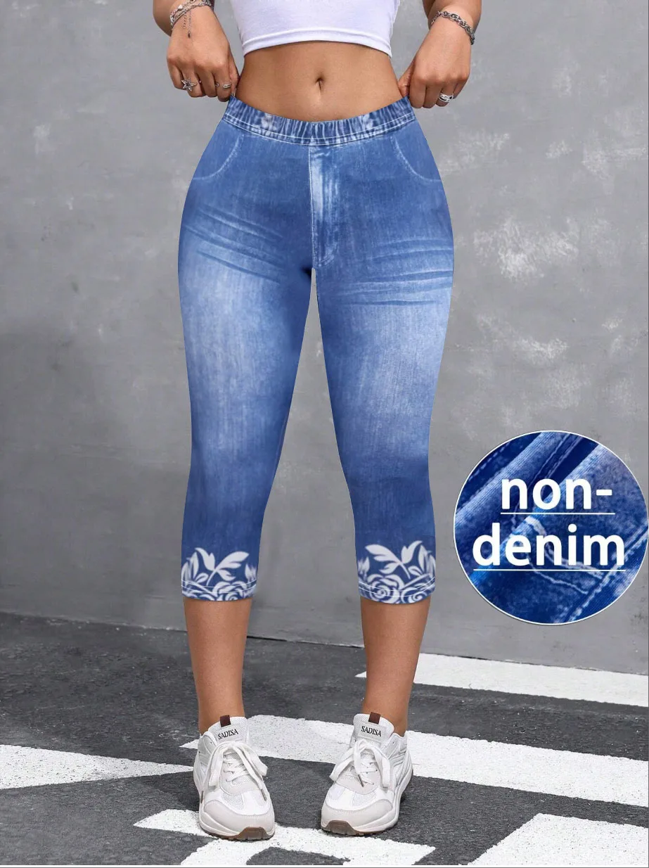 5741 [Calças Estampadas - Não é Tecido Jeans] Legging Estampada - Não é Tecido Jeans, Não Texturizada, Novas Leggings Capri Femininas