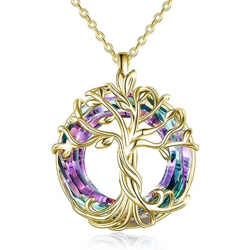 Exquisite Baum des Lebens Halsketten Keltische Stammbaum Halskette mit Kreis Kristall Schmuck Geschenke für Frauen Mädchen Mutter Geburtstag