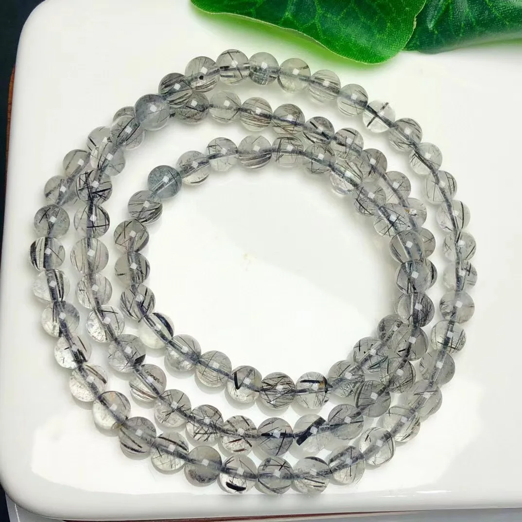 6MM Natural Black Hair Quartz Bracelet Women Top Quality Fashion Energy Stone Reiki Healing Strand Bangles Yoga Gift