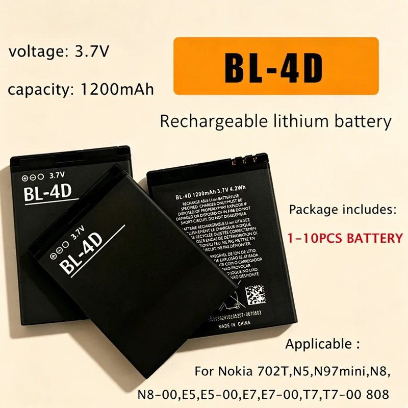 BL-4D 1200mAh 3.7V Lithium Li-ion Battery for Nokia N97 Mini N8 E5 E5-00 E7 E7-00 702T T7 T7-00 N5 BL 4D Mobile Phone Batteries