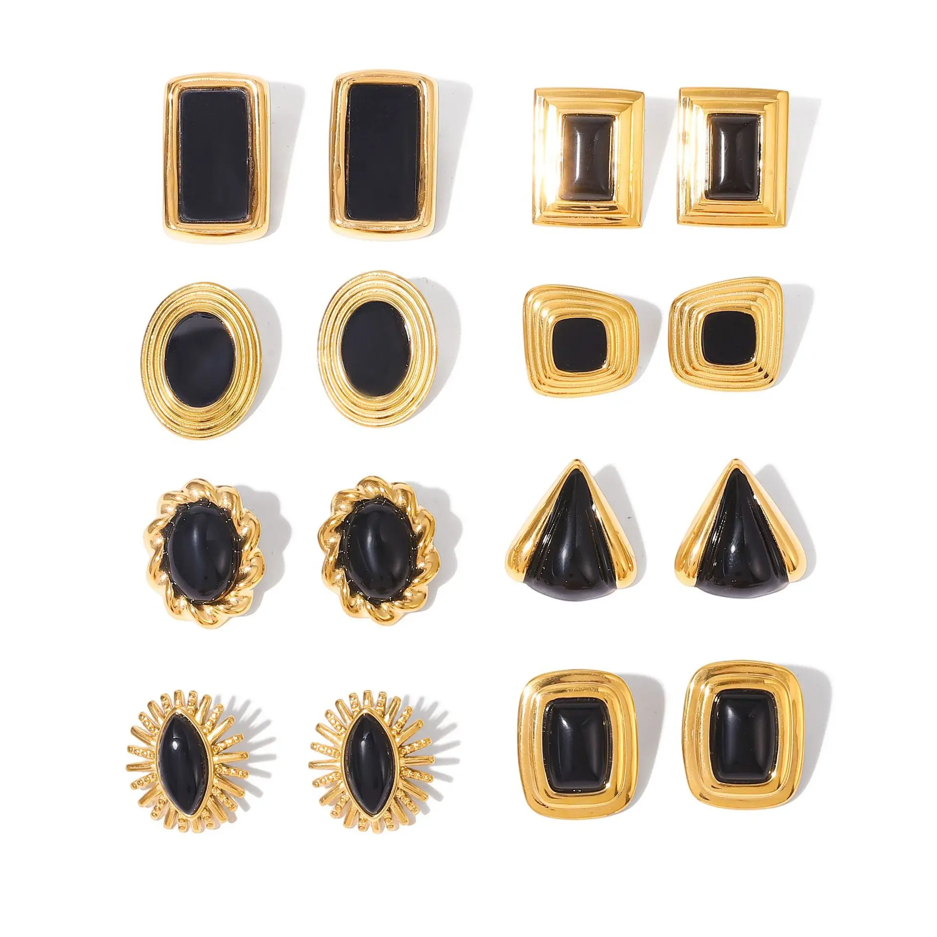 Pendientes de Ágata Negra, Pendientes de Acero Inoxidable de Diseño Exclusivo, Lujo Discreto, Sensación de Alta Gama Pendientes de Acero de Titanio, Joyería de Acero de Titanio