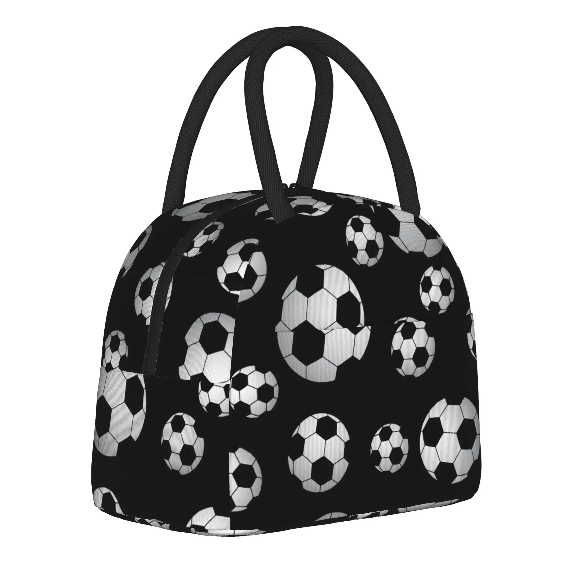 Soccer Pattern Insulated Lunch Bags High Capacity Football Balls Sports Lunch Container Cooler Bag Lunch Box Tote College Travel