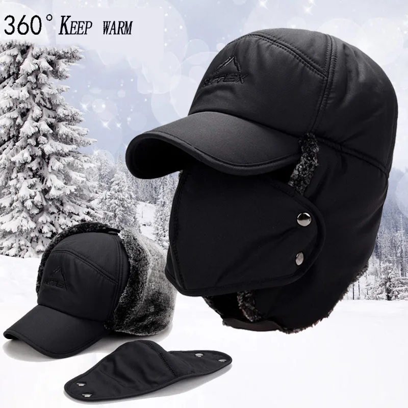 

Winter Beanie hat Female for Men Face Mask Bonnet Windproof Thick Warm Snow Ski Winter Hat Hunting Cap earflap Hiking hat