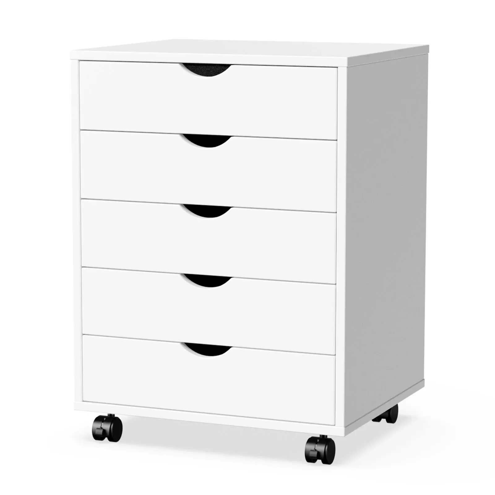 

Easy To Move 360° Rotating Wheels 5 Drawers Wood Bedside Table Cabinets Waterproof Surface Storage Organizer File Cabinet