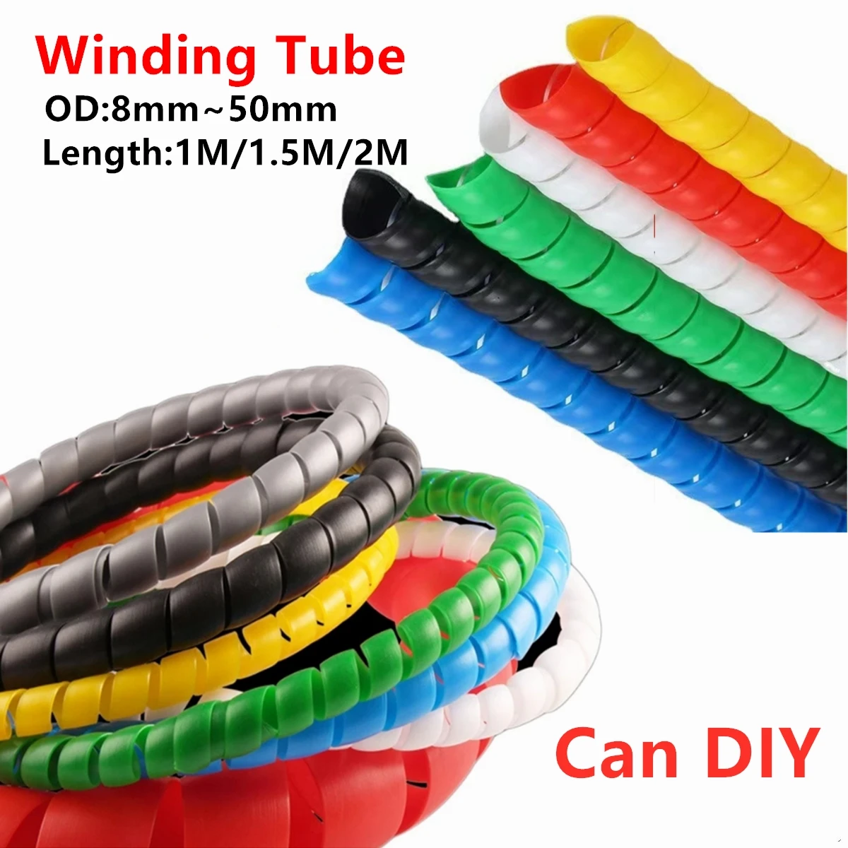 

1/1.5M/2M 8mm 10mm 50mm Line Organizer Pipe Protection Flexible Spiral Wrap Winding Cable Wire Protector Cable Sleeve Cover Tube