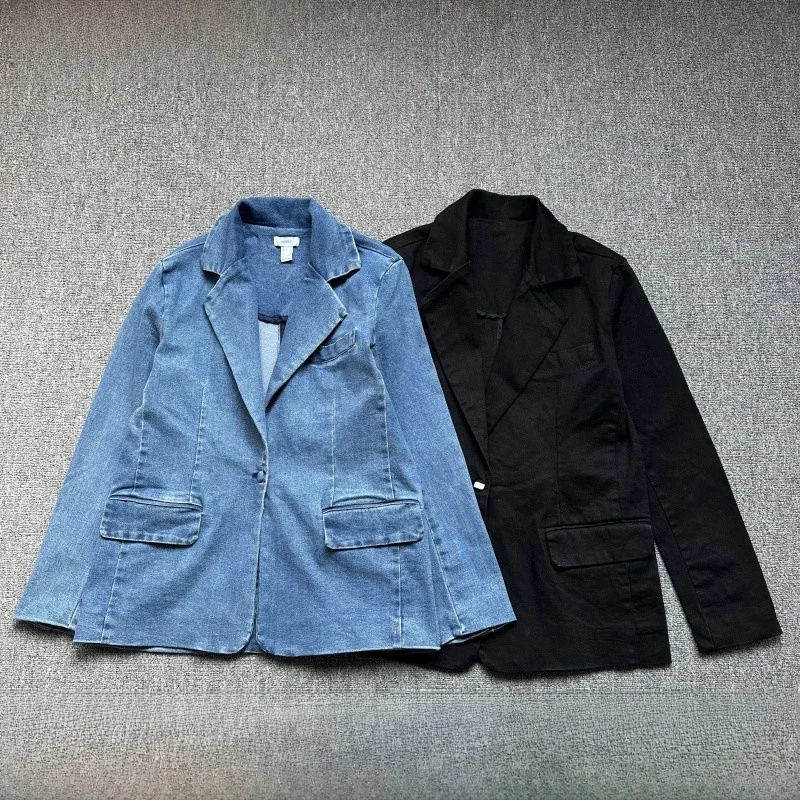 

Джинсовое джинсовое платье в стиле ретро на одной пуговице, женское свободное весенне-осеннее пальто из смеси хлопка, длинное све, официальная одежда, классический цвет