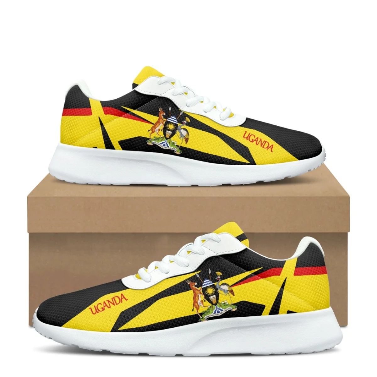 Fashion Uganda National Flag Pattern Flat Shoes Women Autumn Outdoor Sneakers Teen Casual Shoes Wear-Resistant Gym Tennis Shoes