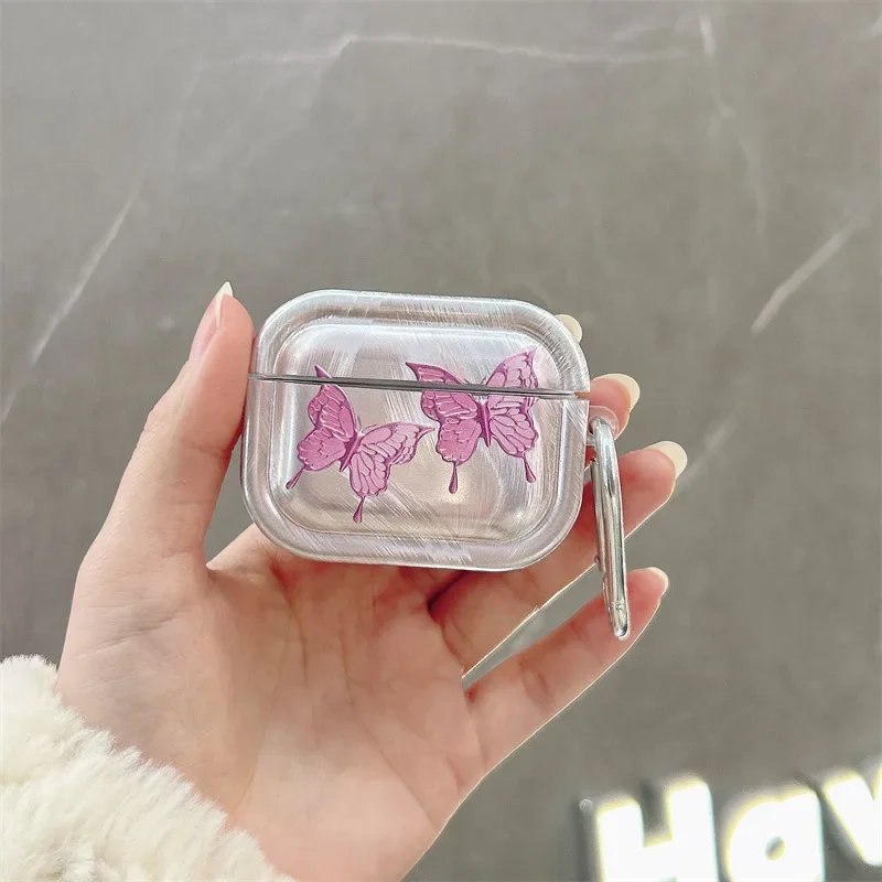 Funda con colgante de mariposa rosa para AirPods 4, Airpod 1, 2, 3 Pro Pro2, auriculares Bluetooth, caja de carga, funda protectora para auriculares