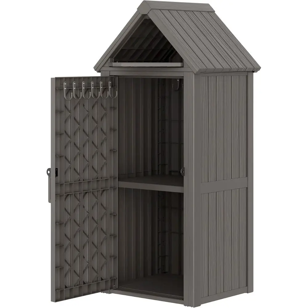 

Gray Weatherproof Outdoor Storage Shed with Door and Shelves for Garden Tools, Ideal for Patio and Lawn Use