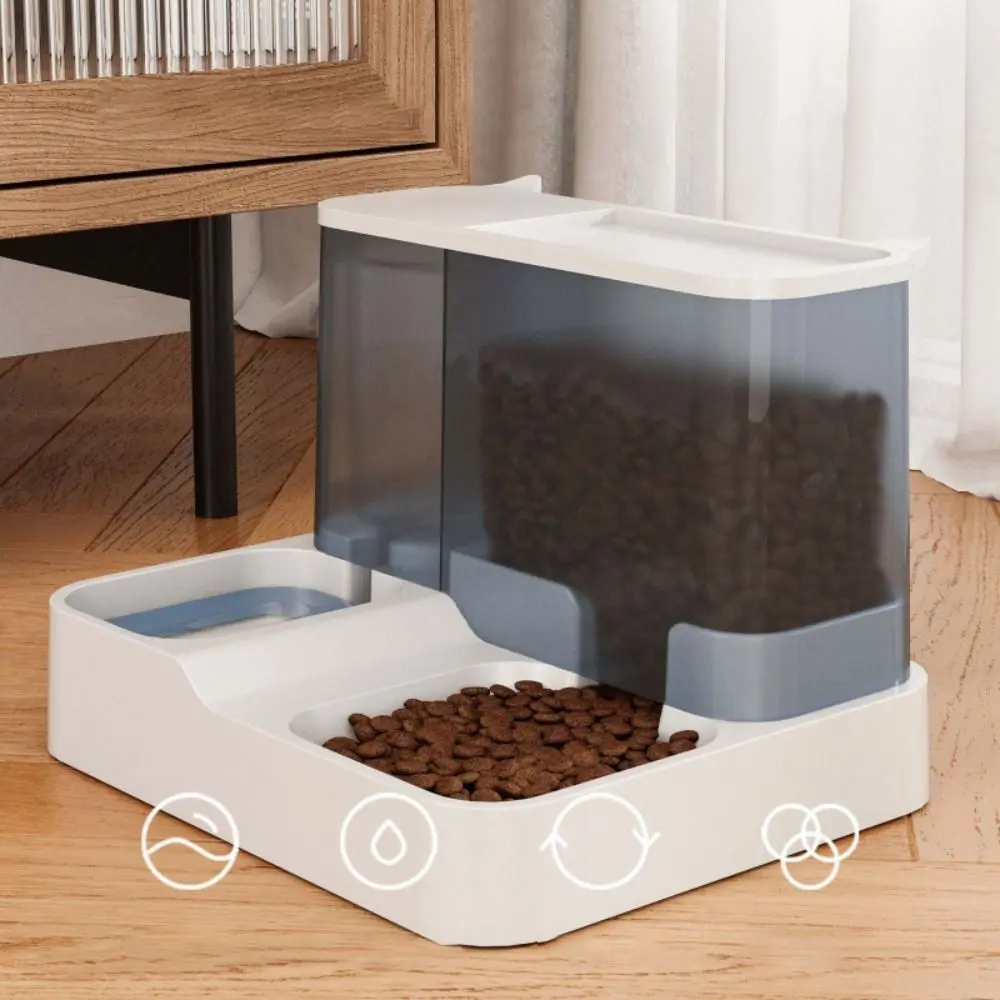 

with Water Fountain Pet Automatic Feeder 2-in-1 Portable Pet Food Storage Container Large Capacity Protect Cervical Spine