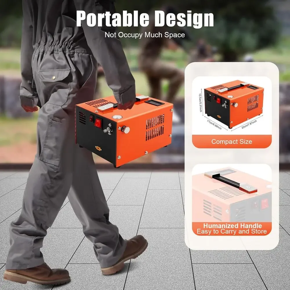 Portable 12V/110V DC Air Pump for PCP Airguns, 300Bar/4500Psi, Anhydrous, Auto Start, with Moisture and Oil Filter view 4