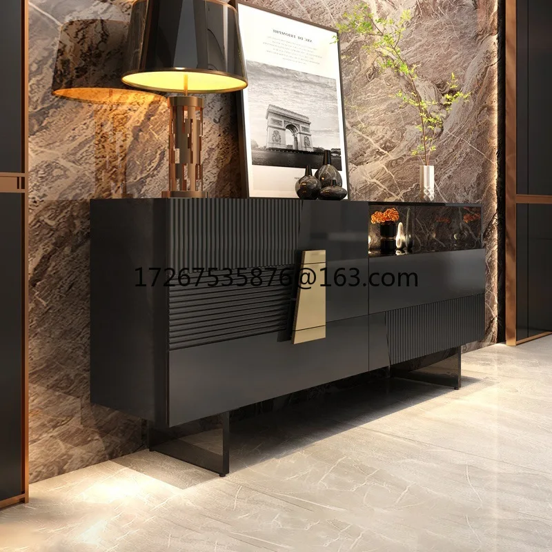

Light luxury solid wood dining side cabinet, high-end living room with lamp storage glass cabinet, Italian entry porch cabinet