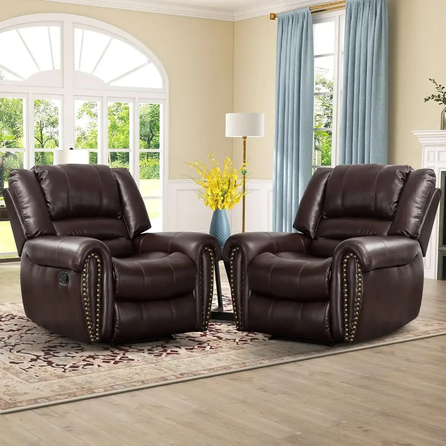 

Leather Recliner Chair Set of 2, Classic and Traditional Manual Recliner Chair with Comfortable Arms and Back