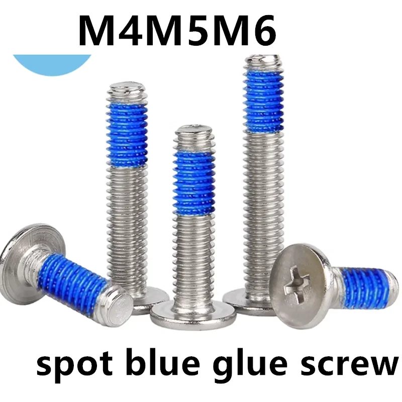 M4M5M6M8 stainless steel 304 phillips crossed thin flat head anti-loose shakeproof paint treatment spot blue glue screw 1177