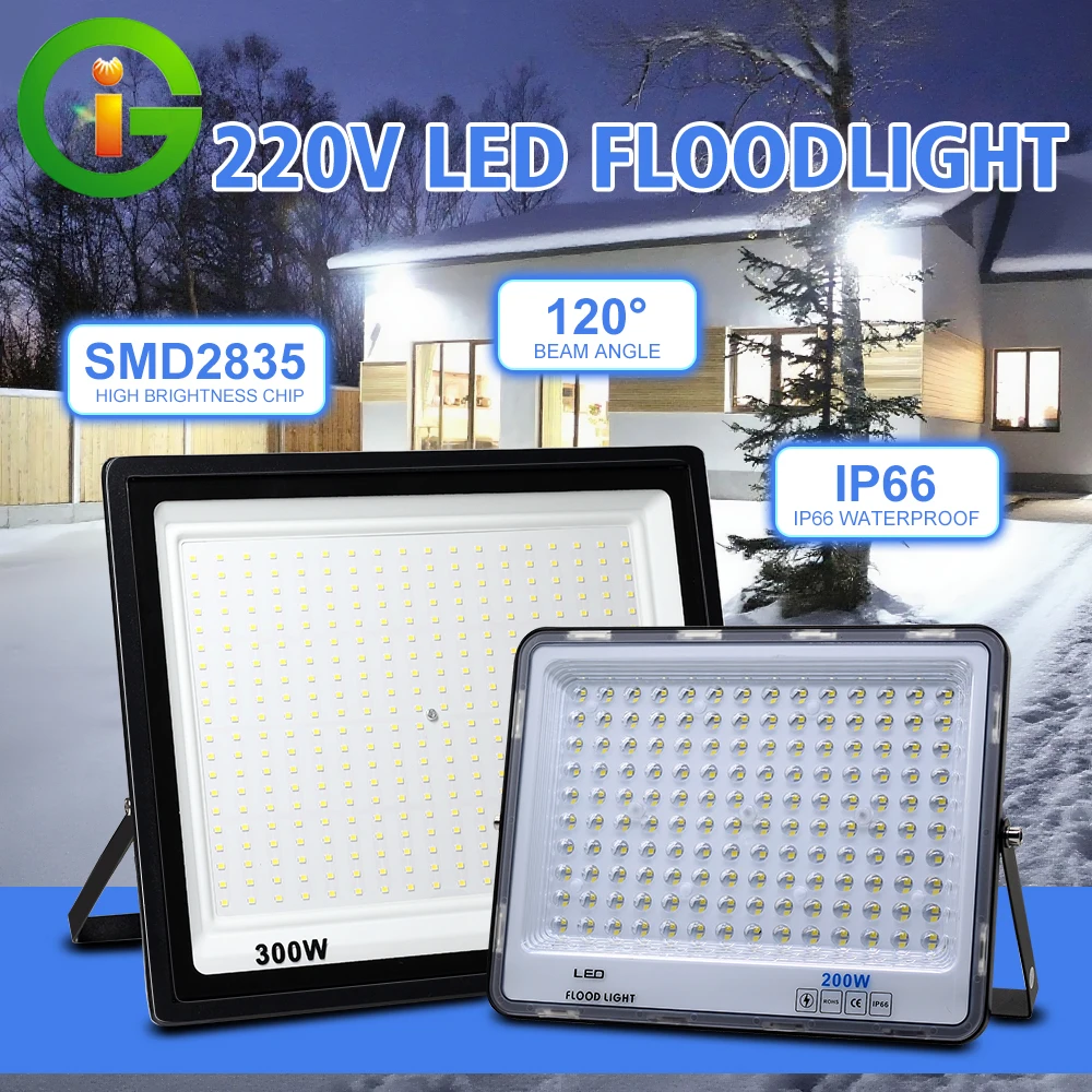 LED-Flutlicht 50W 100W 200W 300W IP66 Wasserdicht 220V 6500K Kaltweiß Außenstrahler Wandfluter Garten Straßenlampe