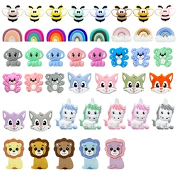 10pcs Silicone Elephant Bear Rainbow Unicorn Beads Silicone Baby Teething Beads cartoon Teething Toy Pacifier Chain Accessories