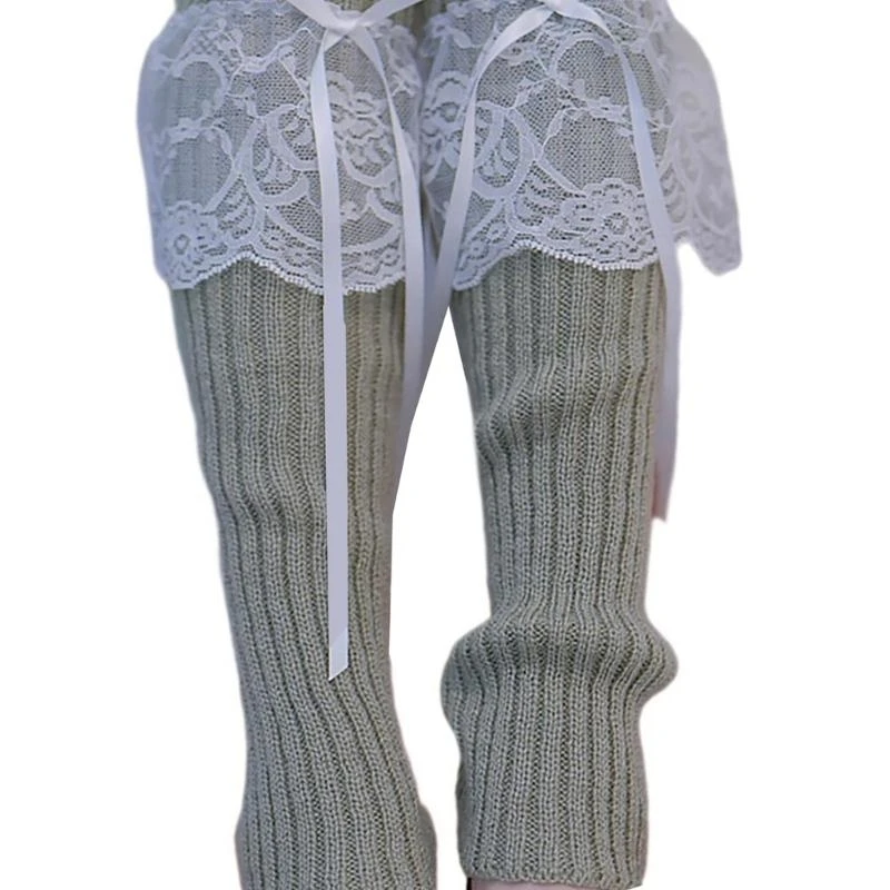 الجمالية الأنيقة الدانتيل تقليم جوارب السيقان للنساء الأنماط اليابانية الحلو Bowknot مضلع متماسكة الساق غطاء للأكمام الجوارب #5