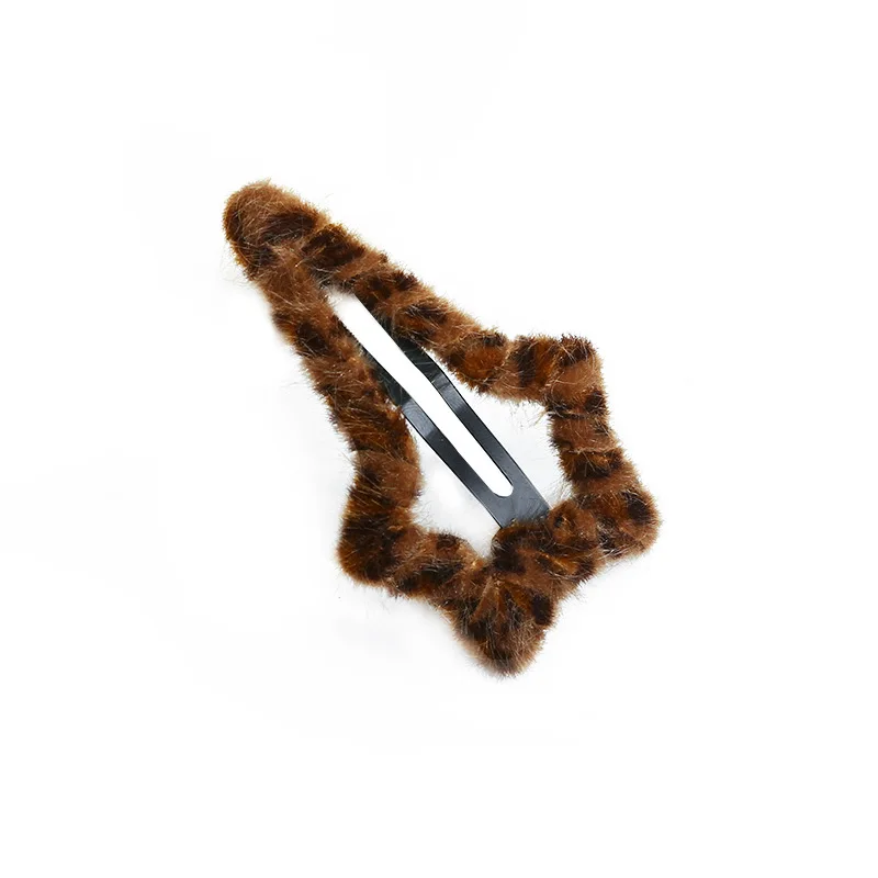 Leopard Print Hair Pin Women\'s Plush Fringe Clip Headdress BB Clip Hairpin