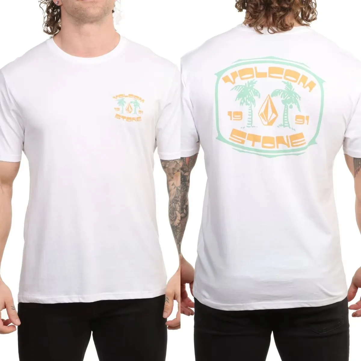 Angle Iron Palm Volcom Skateboarding Surfing Outdoor Sports Trend Brand Graphic T-Shirt Cotton Men Women Streetwear Tee