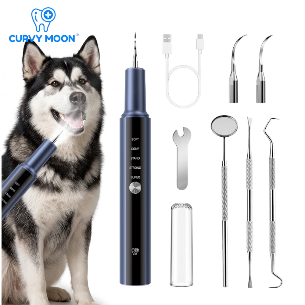 Pet Ultrasonic Dental Cleaner Dog Teeth Plaque Tartar & Stains Remover 5 Modes LED IPX6 Waterproof Dog Dental Cleaning Kit