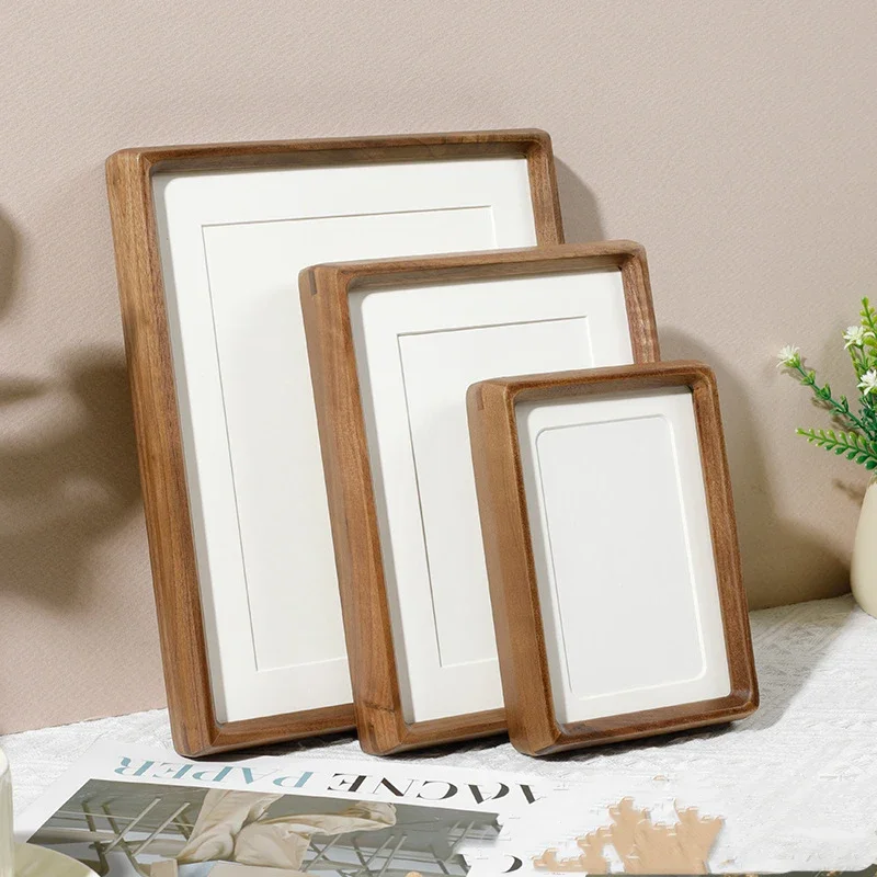 Solid Wood Black Walnut Mortise and Tenon Round Corner Picture Frame Elegant Couple's Photo Frame Display Stand Home Decor