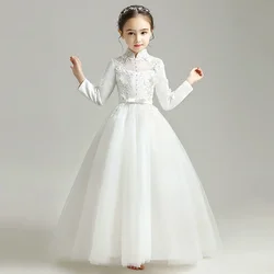 Evening Princess Girls Party White Prom Tulle Dress Fluffy Flower Girl Winter Velvet Wedding Toddler Dresses For New Year 2023