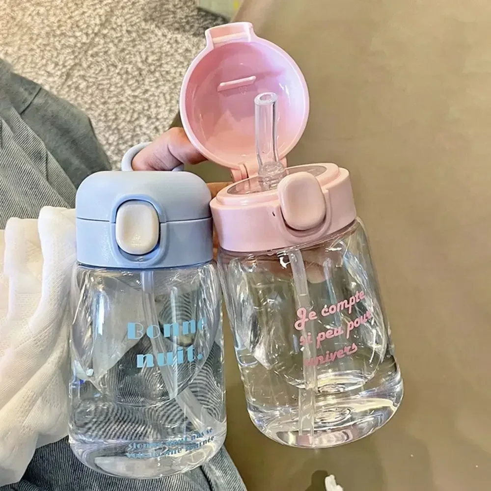 350ML Water Bottles Creative Transparent Straws and Lids Kids Sippy Cup Cartoon Spill Proof Beverage Cups Toddlers Feeding