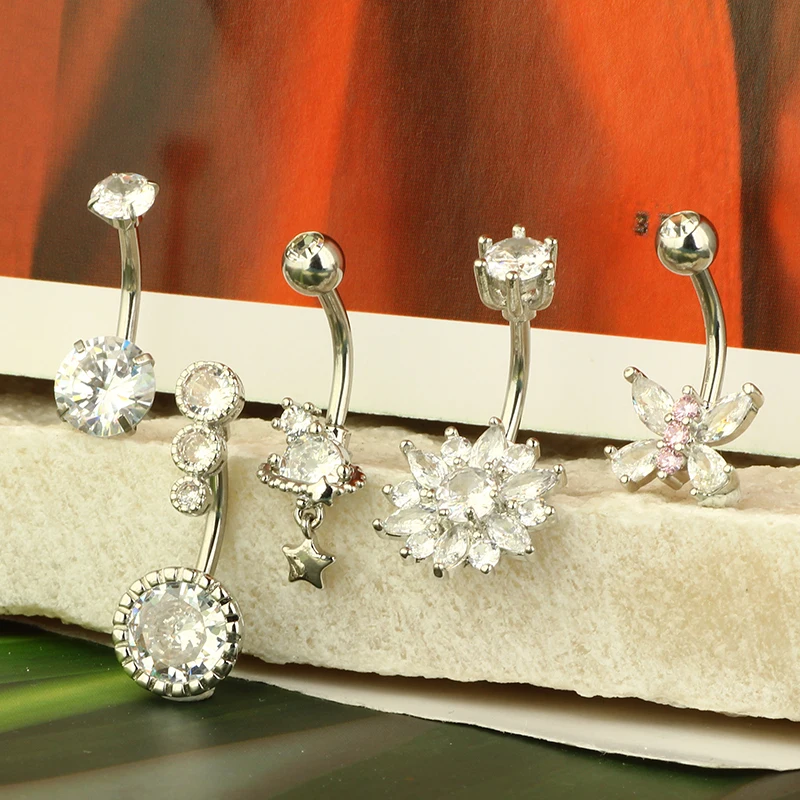 5PCS Cute Dangle Belly Ring Pack, 14G Navel Piercing Set