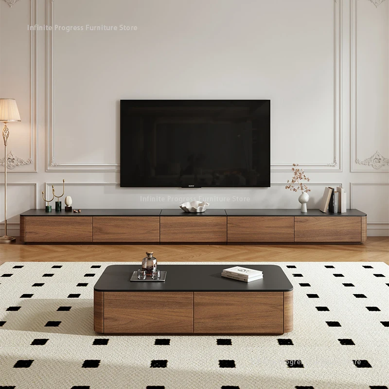 Nordic Solid Wood Pull-out TV Stand Set Mid-Century Style Living Room Floor-standing TV Cabinets Designer Home Furniture FYTS