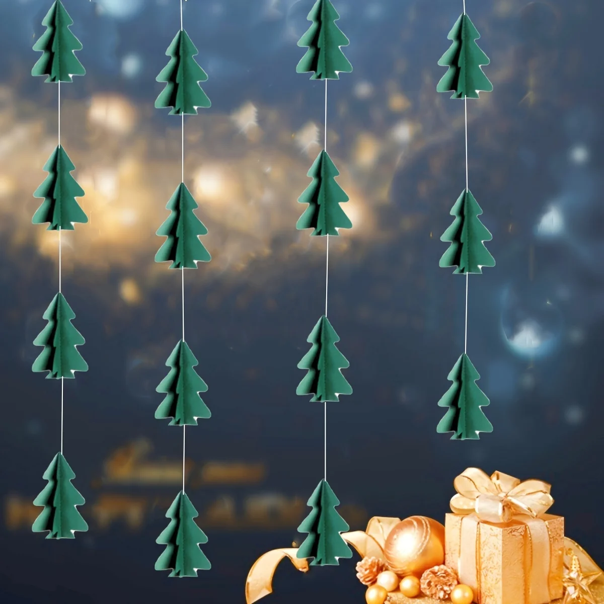 10 Christmas Tree Paper Garlands-Festive Colorful Hanging Decorations,Ideal for Holiday Parties & Fireplaces,No Power Required