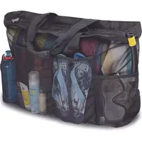 1pc Extra Large Mesh Beach Bag, Breathable Mesh Tote With Zipper & Side Pockets, Portable Large Capacity Finishing Organizer Bag