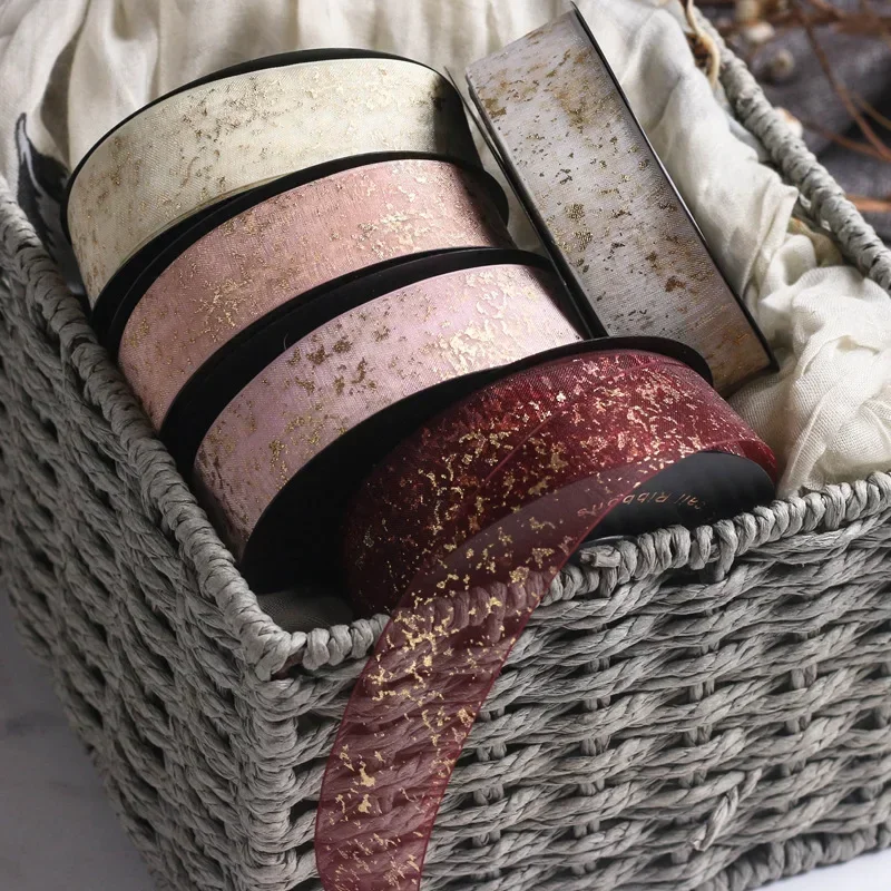 10/5 yard gold cracked chiffon with DIY hair bow Chiffon Wrap Balloon shoelace ribbon Party Holiday Birthday Flower Gift ribbon