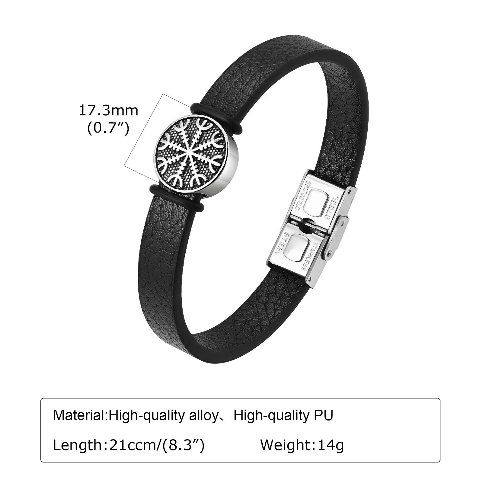 Vnox Norse Viking Compass Charm Bracelets for Men, Black PU Leather Bangle, Protective Amulet Jewelry