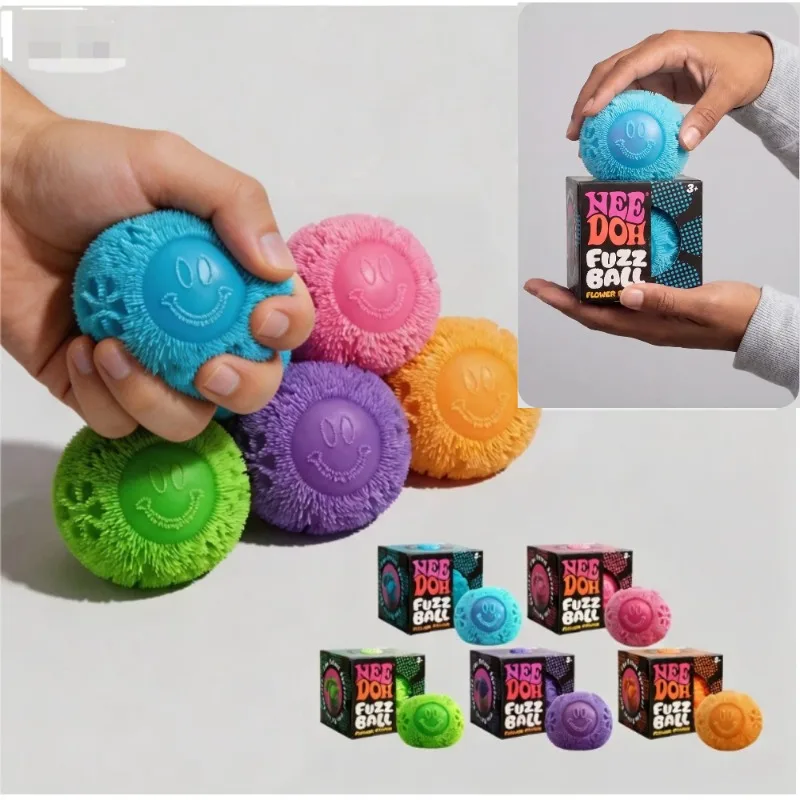 Smiling Fluffy Toyballs Relieve StressThe Pressure-resistant Toy Balls Are Soft and Non-sticky Pinch Toys and Gifts Squeeze Toys