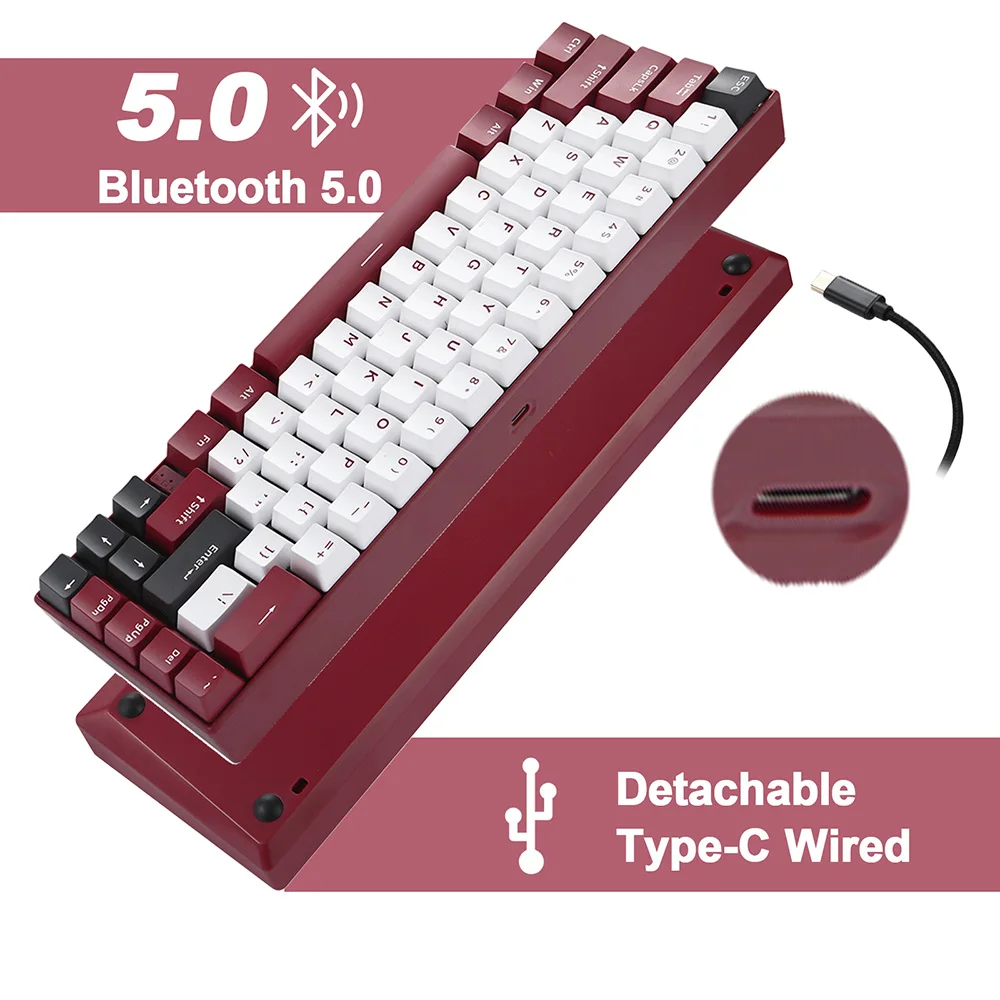 Imagem -02 - Motovelocidade Bk67 Gaming Keyboard Bluetooth5.0 Teclado Mecânico com Fio sem Fio 67key Vermelho Azul Switch Drive para Mac Windows