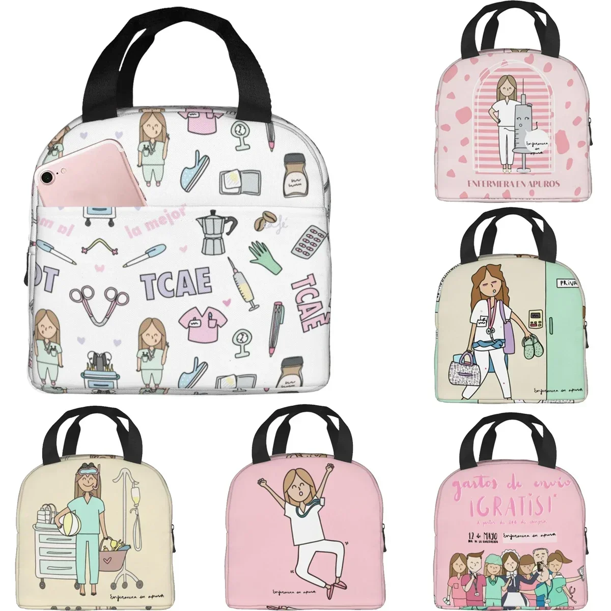 Enfermera En Apuros Lunch Bags for Nurse Thermal Cooler Bags Portable Picnic Oxford Lunch Box Bento Pouch