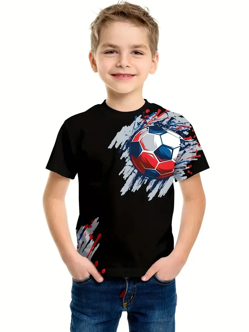 

2025 New Baby T-Shirt Casual Daily Boy Clothes Fitness Top Tee Football 3d Print Cool Ball Sports Boys Clothing Summer